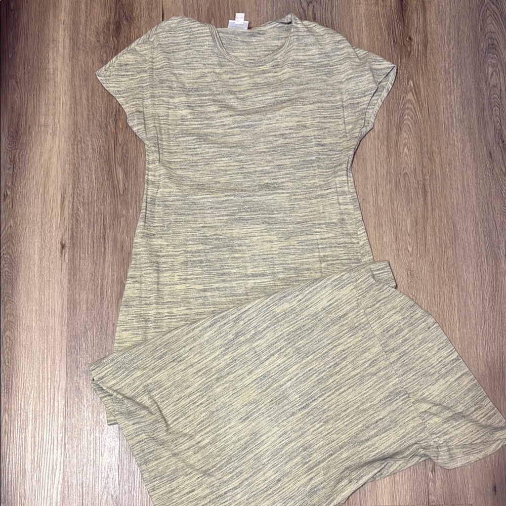 LuLaRoe Maria Maxi Dress in Green Gray Cream Heather LIKE NEW